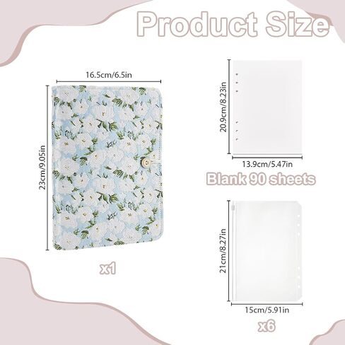 WEBEEDY A5 Binder Flower التطريز دفتر هدايا مجلة قابلة لإعادة الملء للنساء، 6 حلقات جيب مطرزة بالزهور منظم دفتر ملاحظات فارغ مع جيب بسحاب للنساء اللوازم المكتبية (6 بوصة × 8 بوصة، غير مبطن) in Kuwait