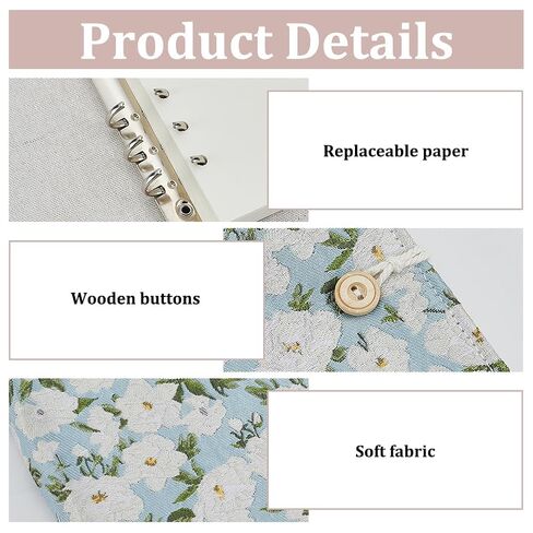 WEBEEDY A5 Binder Flower التطريز دفتر هدايا مجلة قابلة لإعادة الملء للنساء، 6 حلقات جيب مطرزة بالزهور منظم دفتر ملاحظات فارغ مع جيب بسحاب للنساء اللوازم المكتبية (6 بوصة × 8 بوصة، غير مبطن) in Kuwait