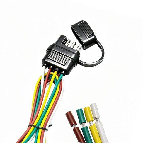 32" 4-Way Flat Trailer Connector 16AWG, Waterproof Silicone 4 Pin Trailer Wiring Harness with Sealed Cover, Heavy Duty Tinned Copper 4-Prong Electrical Plug for Boat, RV & Utility Trailer in Kuwait