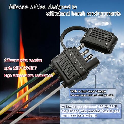 32" 4-Way Flat Trailer Connector 16AWG, Waterproof Silicone 4 Pin Trailer Wiring Harness with Sealed Cover, Heavy Duty Tinned Copper 4-Prong Electrical Plug for Boat, RV & Utility Trailer in Kuwait
