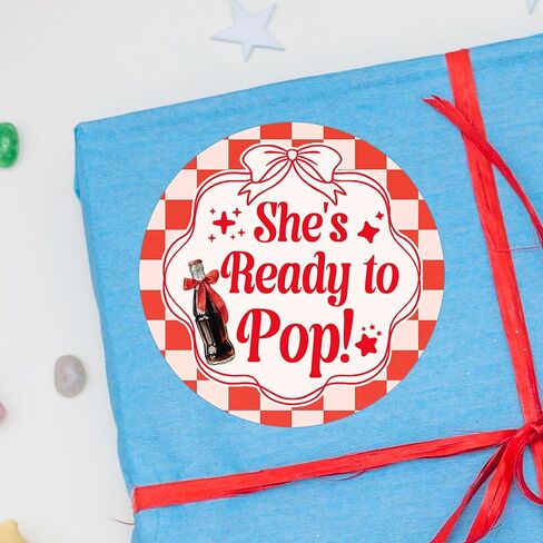 ملصقات Blue Bow She's Ready to Pop Baby Shower، 30 قطعة من ملصقات الهدايا على شكل شريط أزرق دائري للهدايا، تكشف عن الجنس هدايا زينة استحمام الطفل للضيوف، غلاف هدايا، 2.5 بوصة-A22 in Kuwait