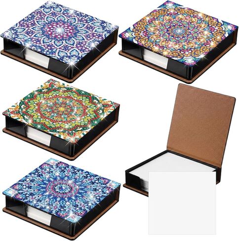 Saillong 4 Pcs Flower Theme Diamond Art Note Box Kit Sunflower Daisy Diamond Painting Memo Box Hydrangea Paper Holders with 160 Sticky Notes for DIY Office Supplies Gifts in Saudi Arabia