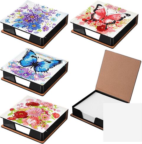 Saillong 4 Pcs Flower Theme Diamond Art Note Box Kit Sunflower Daisy Diamond Painting Memo Box Hydrangea Paper Holders with 160 Sticky Notes for DIY Office Supplies Gifts in Saudi Arabia