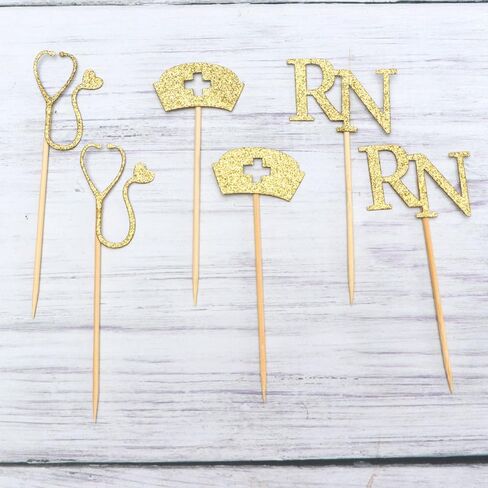 jojofuny Nurse-themed Cupcake Decorating Inserts with Gold Glitter – 24pcs (3 Designs x 4pcs) Perfect for Nurses’ Appreciation, Birthday Parties Events – Durable, Easy to Use, Festive Decor in Kuwait