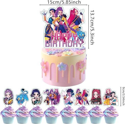 25Pcs Demon Movie Hunters Cake Decorations with 24pcs Cupcake Toppers, 1pcs Happy Birthday Cake Topper, Cartoon Themed Party Supplies, Perfect for Birthday Party Decorations in Kuwait