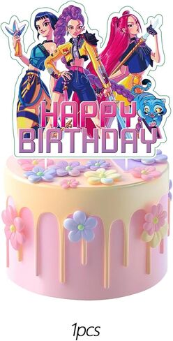 25Pcs Demon Movie Hunters Cake Decorations with 24pcs Cupcake Toppers, 1pcs Happy Birthday Cake Topper, Cartoon Themed Party Supplies, Perfect for Birthday Party Decorations in Kuwait