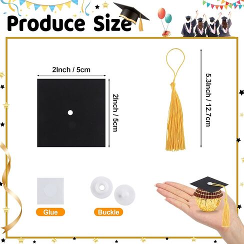 50Pcs Graduation Cap Chocolate Decorations,Graduation Cupcake Toppers Chocolates Candy Mini Graduation Cap Decorations with Tassel Cake Topper Graduation Party Favors Graduation Decorations 2026 Black in Kuwait