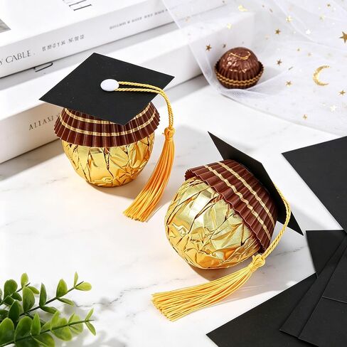50Pcs Graduation Cap Chocolate Decorations,Graduation Cupcake Toppers Chocolates Candy Mini Graduation Cap Decorations with Tassel Cake Topper Graduation Party Favors Graduation Decorations 2026 Black in Kuwait