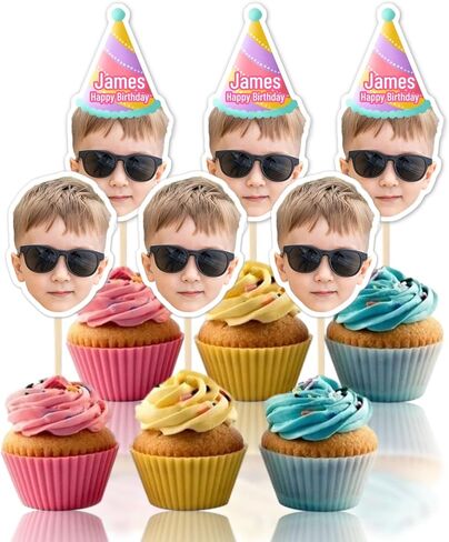 6 Pcs Custom Face Photo Cupcake Toppers | Unique Party Picks for Birthday Parties, Weddings, Events, and Celebrations | Photo Dessert Treat Decorations in Kuwait