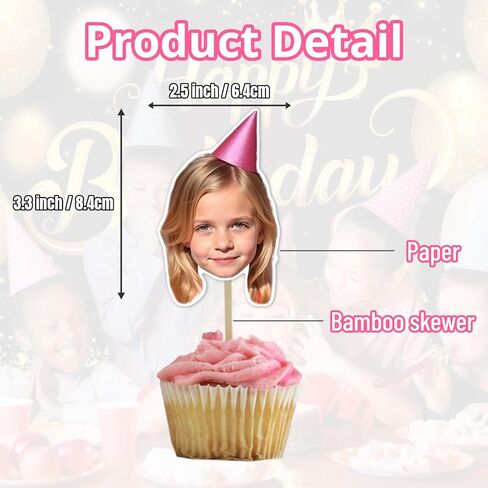 6 Pcs Custom Face Photo Cupcake Toppers | Unique Party Picks for Birthday Parties, Weddings, Events, and Celebrations | Photo Dessert Treat Decorations in Kuwait