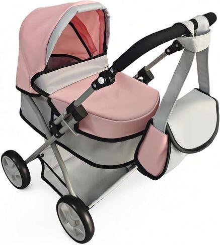 Zero Pam Pink Baby Doll Stroller for Toddler & Pram for Baby Dolls Up to 22 in 55 CM Foldable with Canopy, Basket, Lovely Shoulder Bag & Soft Adjustable Handle Gift for Girls Age 3+ in Kuwait