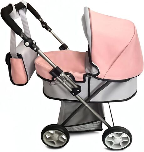 Zero Pam Pink Baby Doll Stroller for Toddler & Pram for Baby Dolls Up to 22 in 55 CM Foldable with Canopy, Basket, Lovely Shoulder Bag & Soft Adjustable Handle Gift for Girls Age 3+ in Kuwait