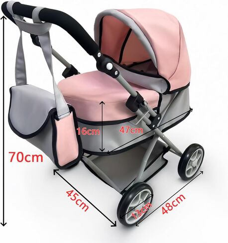 Zero Pam Pink Baby Doll Stroller for Toddler & Pram for Baby Dolls Up to 22 in 55 CM Foldable with Canopy, Basket, Lovely Shoulder Bag & Soft Adjustable Handle Gift for Girls Age 3+ in Kuwait