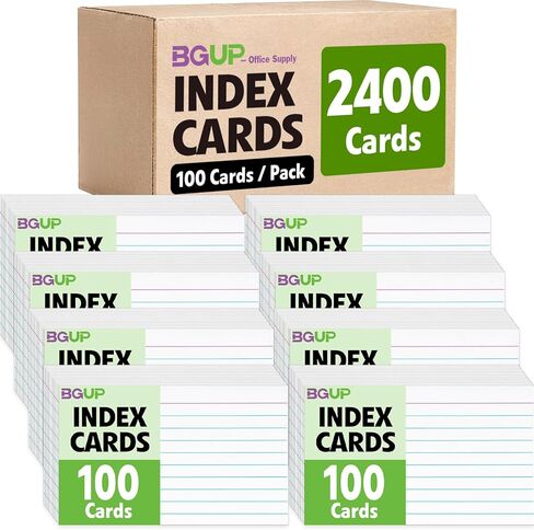 2400 Count Index Cards Bulk，3x5 Flash Cards for Studying，White Notecards Lined， Ruled Index Cards for School, Home and Office, 100 Per Pack, (24 Pack) in Kuwait