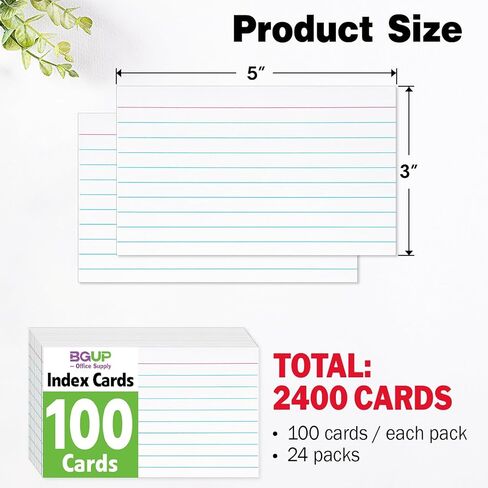 2400 Count Index Cards Bulk，3x5 Flash Cards for Studying，White Notecards Lined， Ruled Index Cards for School, Home and Office, 100 Per Pack, (24 Pack) in Kuwait