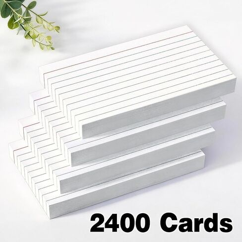 2400 Count Index Cards Bulk，3x5 Flash Cards for Studying，White Notecards Lined， Ruled Index Cards for School, Home and Office, 100 Per Pack, (24 Pack) in Kuwait