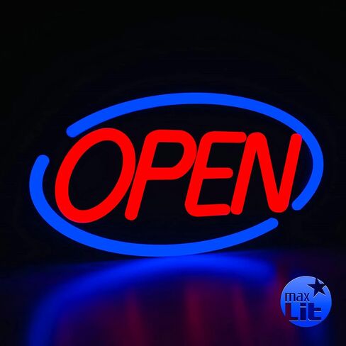 21'' X 10'' New Ultra Bright LED Neon Sign - OPEN - Remote Controlled - Energy Efficient & Durable (Blue/Red) in Kuwait