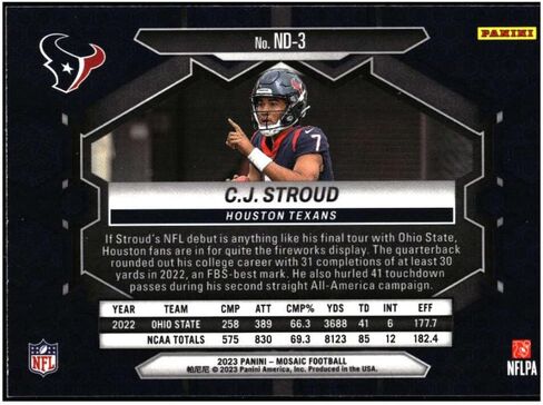 سي جيه ستراود آر سي 2023 بانيني موزاييك NFL لاول مرة رقم 3 ROOKIE NM+-MT NFL Football Texans in Kuwait