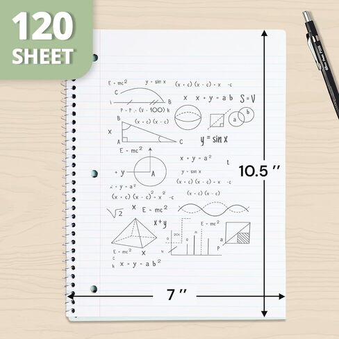 دفتر ملاحظات حلزوني مكون من 3 موضوعات من ONAVIA، 5 عبوات، مسطر بالكلية، 8 × 10.5 بوصة، 120 ورقة، 3 فتحات مثقوبة مع فواصل وجيوب مزدوجة الجوانب للمدرسة، والدراسة، والواجبات المنزلية، وألوان متنوعة in Kuwait