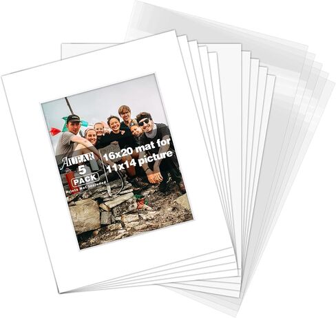 AUEAR, 5 Pack Mixed Colors 11X14 Bevel Cut White Core Picture Mat for 8.5X11 Photo/Print/Artworks - 5 Pre-Cut Acid Free Picture Frame Mat + 5 Backing Board + 5 Clear Bag in Saudi Arabia
