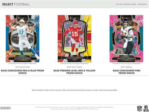 2025 Panini Select Football Blaster Box Trading Card Box (1 Silver Shock Parallel Per Box)(3 Red & Blue Prizm Shock Parallels Per Box) in Kuwait