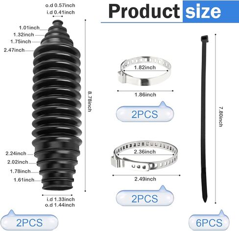 2 PCS Car Rack and Pinion Boots, Steering Rack Boot with Fixed Clamps & Cable Ties, No-disassembly Ball Cage & Inner Tie Rod Protective Cover, Repair Kit for Most Cars (Black) in Kuwait
