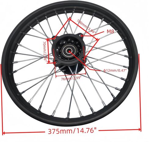 14" Front Wheel Rim for 110cc 125cc Dirt Bike tao TTR SSR CRF Apollo 12mm Axle in Kuwait