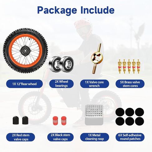 12'' Rear Wheel Compatible with Tuttio Soleil01 Tutti Soleil 01 Electric Bike Motorcycle, Dirt Bike Tire and Rim Assembly Replacement for Tutto E Bike with Wheel Bearings Tire Repair Kit in Kuwait