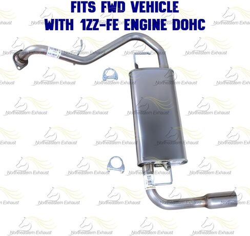 Exhaust Intermediate Pipe, Muffler & Tail Pipe Kit Compatible with Pontiac Vibe 2005-2008 1.8L | FWD | Stainless Steel | Northeastern Exhaust | Includes Gasket, Clamps, Gasket and Bolt Kit in Kuwait