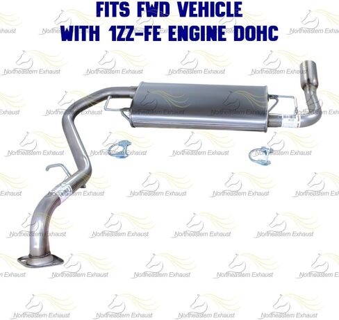 Exhaust Intermediate Pipe, Muffler & Tail Pipe Kit Compatible with Pontiac Vibe 2005-2008 1.8L | FWD | Stainless Steel | Northeastern Exhaust | Includes Gasket, Clamps, Gasket and Bolt Kit in Kuwait