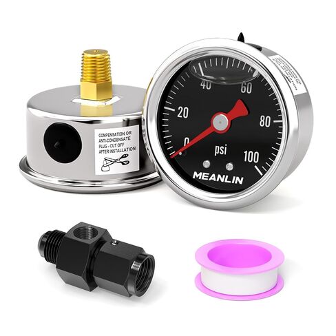 MEANLIN MEASURE 0~100Psi Stainless Steel Glycerin Filled Pressure Gauge 1/8" NPT 1.5" FACE DIAL, with 6AN Pressure Take Off Fitting, Liquid Filled Pressure Gauge WOG Water Oil Air Back Mount in Kuwait