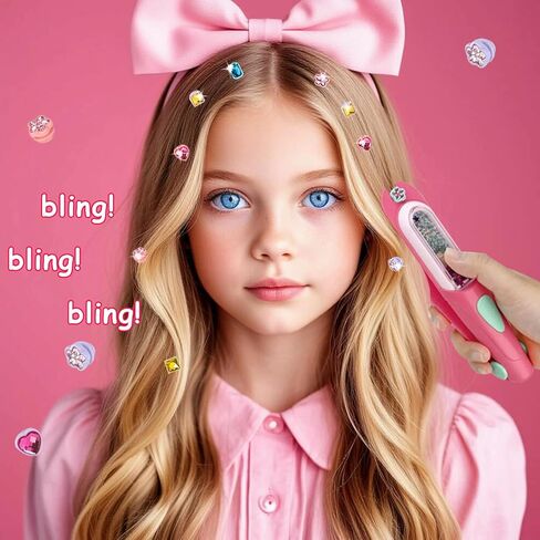 Hair Gem Stamper with 100 Pcs Mini Hair Elastics, Bling Hair Jewels for Girls Toys, Hair Bedazzler Toys for Girls 3-12 in Kuwait