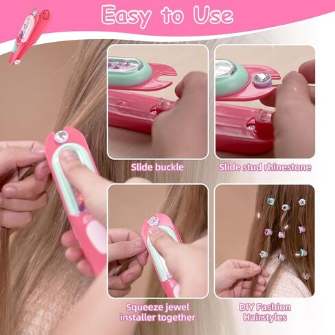 Hair Gem Stamper with 100 Pcs Mini Hair Elastics, Bling Hair Jewels for Girls Toys, Hair Bedazzler Toys for Girls 3-12 in Kuwait