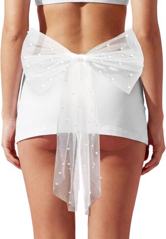 xo, Fetti Pearl Bikini Bow | Bachelorette Pool Party, Bathing Suit Accessory, Beach Bach, Summer Bride To Be Swimsuit Outfit, Bridal Shower, White Tulle in Kuwait