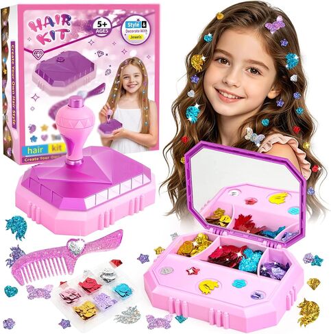 Hair Gem Stamper Kit – Hair Jewelry & Bling Craft Toys for Girls – Sparkling Hair Accessories with Glitter Sequins – DIY Hair Arts Crafts – Birthday Gifts for 5 6 7 8 9 10 11 12 Year Old (Pink) in Kuwait