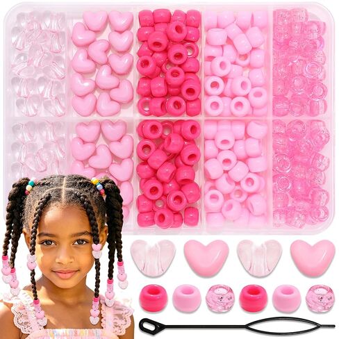 NAISKA 228PCS Blue Hair Beads for Braids 5 Styles Box Braids Beads Cute Pony Bead Lovely Heart Dreadlock Bead Hair Accessories for Kids Girls in Saudi Arabia