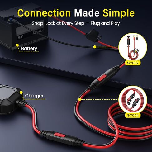 For NOCO Smart Battery Charger GC002 GC004 X-Connect Charger Accessories Combo, M6 (1/4in) XL Eyelet Terminal Cables with 10.5FT Extension Cord+2FT Extension Smart Batteries Trickle Chargers Cable in Kuwait