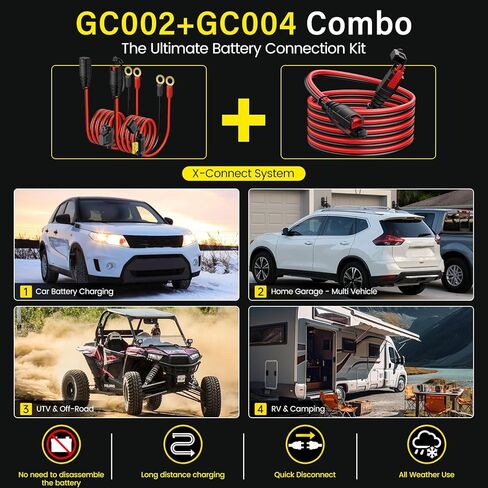 For NOCO Smart Battery Charger GC002 GC004 X-Connect Charger Accessories Combo, M6 (1/4in) XL Eyelet Terminal Cables with 10.5FT Extension Cord+2FT Extension Smart Batteries Trickle Chargers Cable in Kuwait