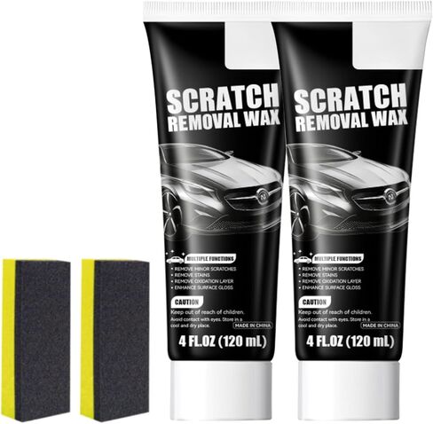 2Pcs Car Scratch Remover Wax,Scratch Remover for Vehicles,Scratch Removal Wax,Car Paint Scratch Repair with Sponge and Cloth,Universal Premium Polishing Compound for Deep Scratches in Kuwait