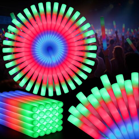 SHQDD 60PCS Foam Glow Sticks Bulk, Light up in the Dark Party Supplies with 3 Colorful Flashing Modes, Glow Party Pack for Wedding, Birthday, Concert, New Year, Halloween, Christmas,Carnival in Kuwait
