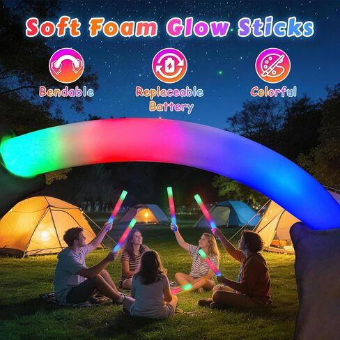 SHQDD 60PCS Foam Glow Sticks Bulk, Light up in the Dark Party Supplies with 3 Colorful Flashing Modes, Glow Party Pack for Wedding, Birthday, Concert, New Year, Halloween, Christmas,Carnival in Kuwait