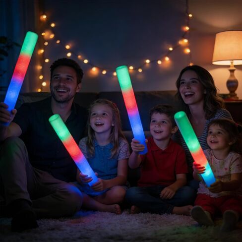 SHQDD 60PCS Foam Glow Sticks Bulk, Light up in the Dark Party Supplies with 3 Colorful Flashing Modes, Glow Party Pack for Wedding, Birthday, Concert, New Year, Halloween, Christmas,Carnival in Kuwait