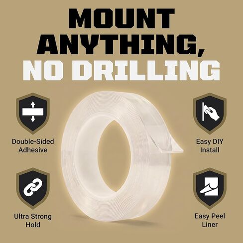 TOOLTROOPERS Wall-Safe Double-Sided Mounting Tape - Heavy-Duty 2-Sided Adhesive Tape - Damage-Free Removal, No Residue - Easy-Peel Liner for Home, Office, DIY, Posters & Signs – 16.4 ft Roll (Clear) in Kuwait