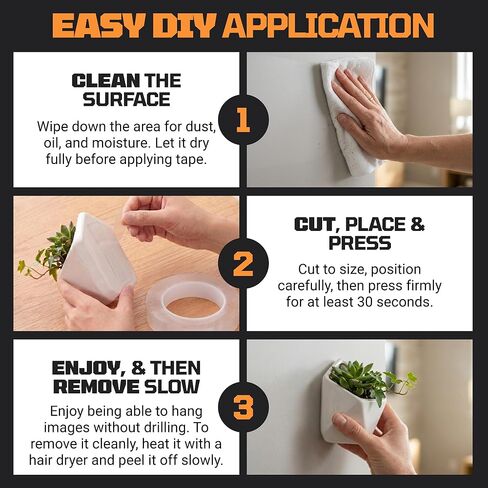TOOLTROOPERS Wall-Safe Double-Sided Mounting Tape - Heavy-Duty 2-Sided Adhesive Tape - Damage-Free Removal, No Residue - Easy-Peel Liner for Home, Office, DIY, Posters & Signs – 16.4 ft Roll (Clear) in Kuwait