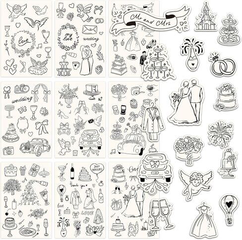 Whaline 294Pcs Wedding Stickers Seal Decals Black Beige Groom and Bride Cupid Flower Adhesive Labels for Wedding Bridal Shower Party Favor Supplies, 18 Sheets in Kuwait