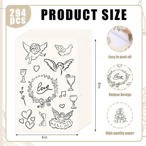 Whaline 294Pcs Wedding Stickers Seal Decals Black Beige Groom and Bride Cupid Flower Adhesive Labels for Wedding Bridal Shower Party Favor Supplies, 18 Sheets in Kuwait