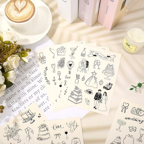 Whaline 294Pcs Wedding Stickers Seal Decals Black Beige Groom and Bride Cupid Flower Adhesive Labels for Wedding Bridal Shower Party Favor Supplies, 18 Sheets in Kuwait