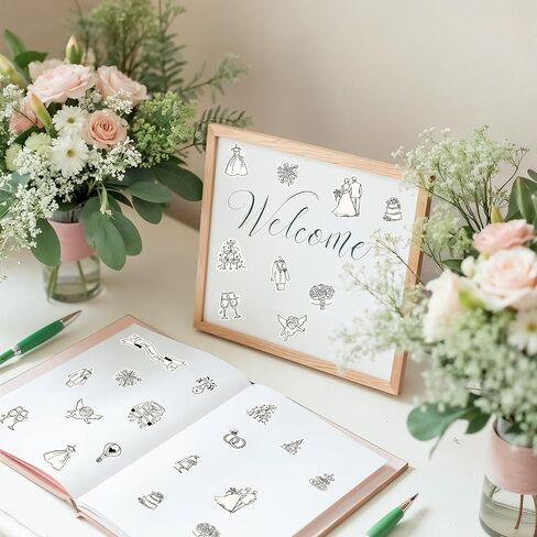 Whaline 294Pcs Wedding Stickers Seal Decals Black Beige Groom and Bride Cupid Flower Adhesive Labels for Wedding Bridal Shower Party Favor Supplies, 18 Sheets in Kuwait