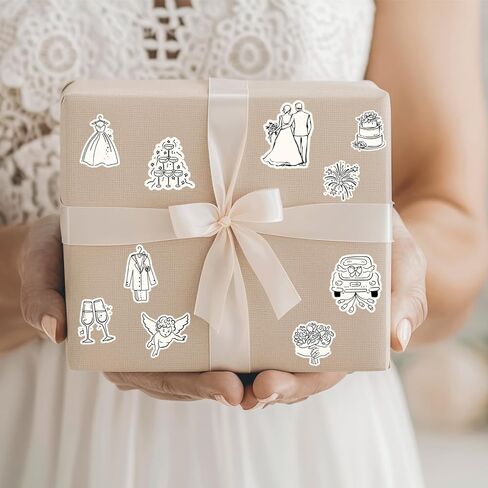 Whaline 294Pcs Wedding Stickers Seal Decals Black Beige Groom and Bride Cupid Flower Adhesive Labels for Wedding Bridal Shower Party Favor Supplies, 18 Sheets in Kuwait