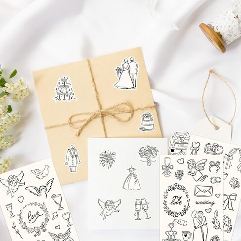 Whaline 294Pcs Wedding Stickers Seal Decals Black Beige Groom and Bride Cupid Flower Adhesive Labels for Wedding Bridal Shower Party Favor Supplies, 18 Sheets in Kuwait